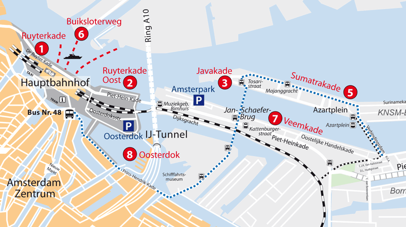Liegeplätze der Schiffe in Amsterdam