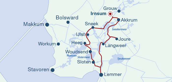 Übersichtskarte Route Friesische Seen ab Irnsum