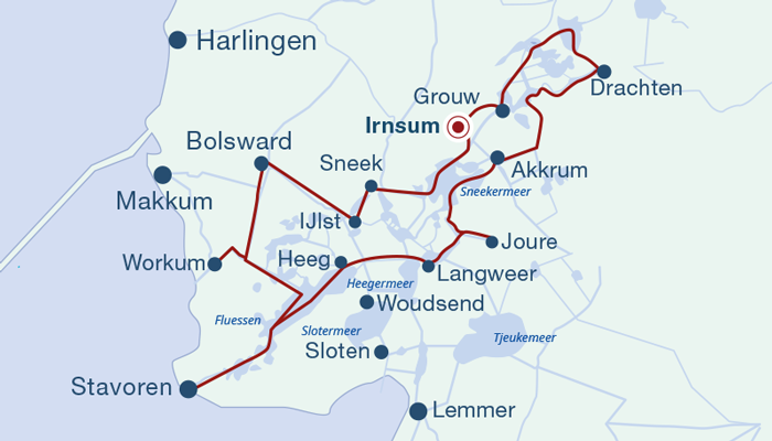 Karte: Route Sneek-Lauwersmeer