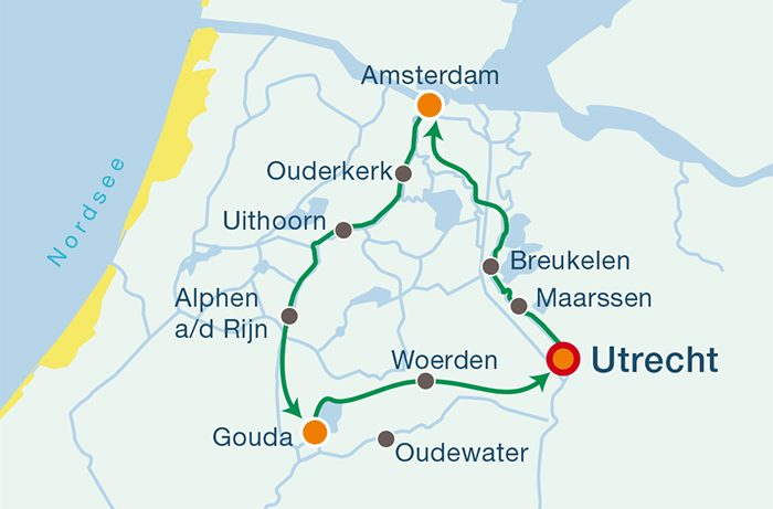 Routenübersicht Radreise Grünes Herz Holland