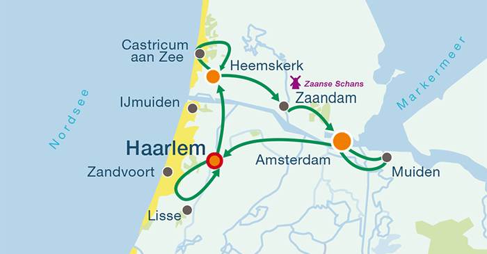 Übersichtskarte Fahrradtouren rund um Amsterdam