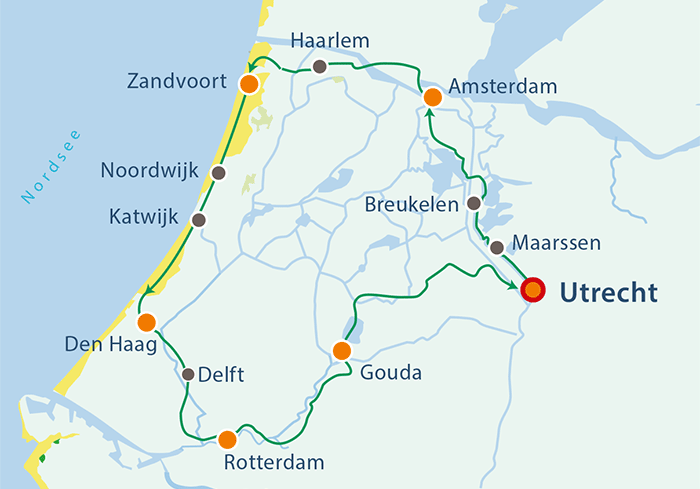 Übersichtskarte Radreise Holland alte Städte