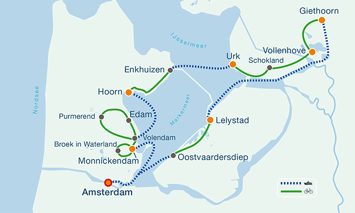 Karte Route IJsselmeer mit individuellen Radtouren