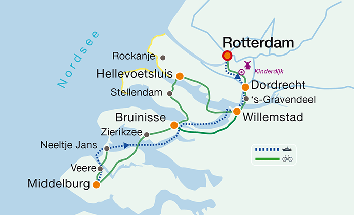 Übersichtskarte Route Zeeland mit Rad und Schiff